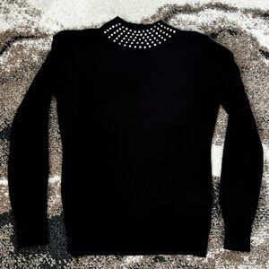 Black Sweater with Studded Neckline